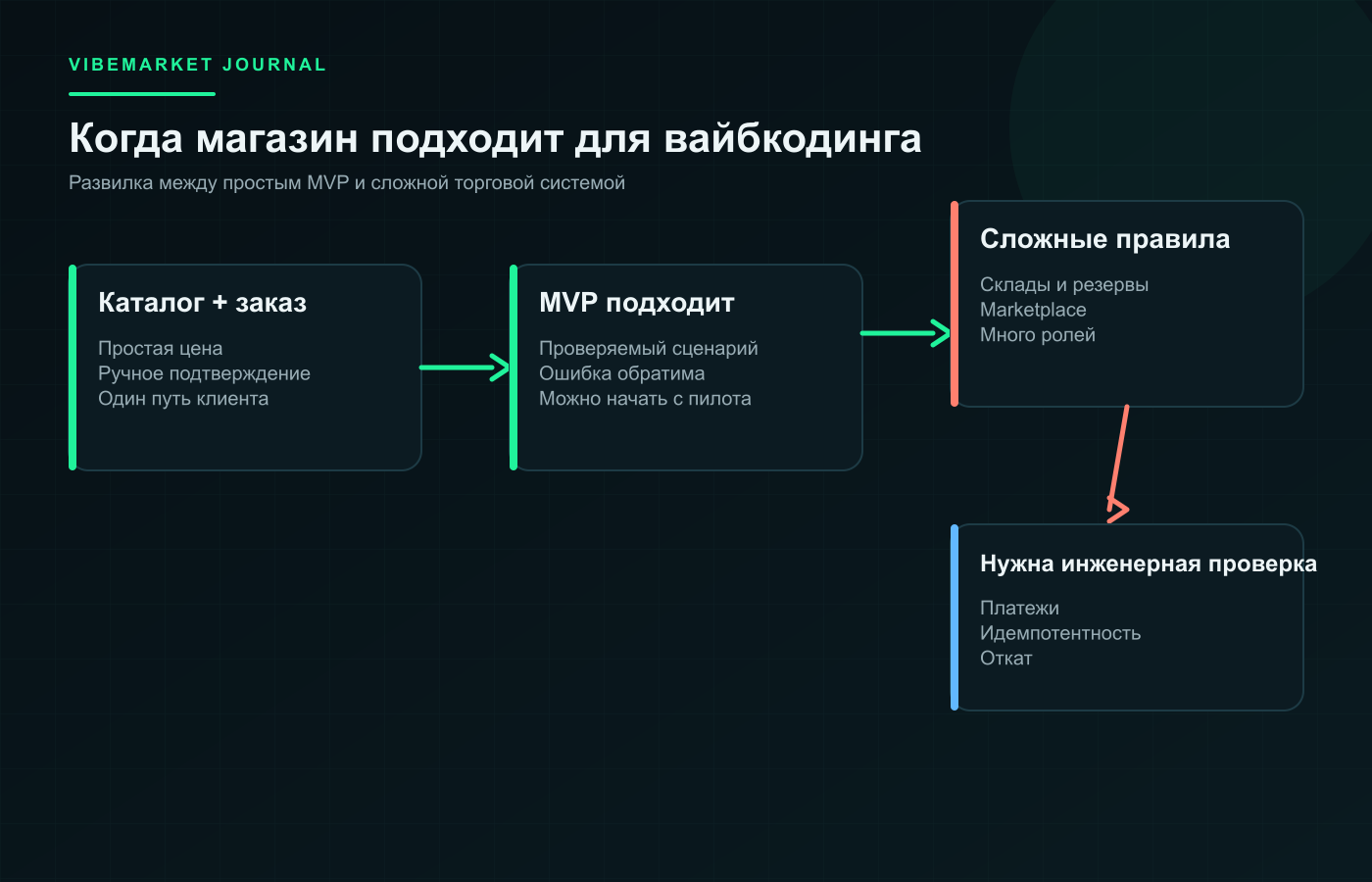 Схема: Можно ли сделать интернет-магазин с помощью вайбкодинга